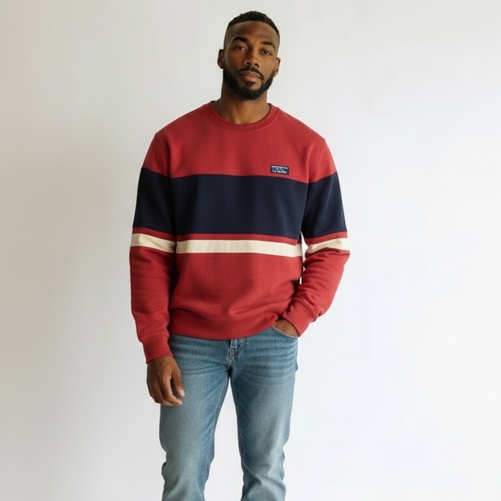 LL Bean Crewneck Pullover Sweatshirt Sweater‎ Mens Size Large Striped Multicolor